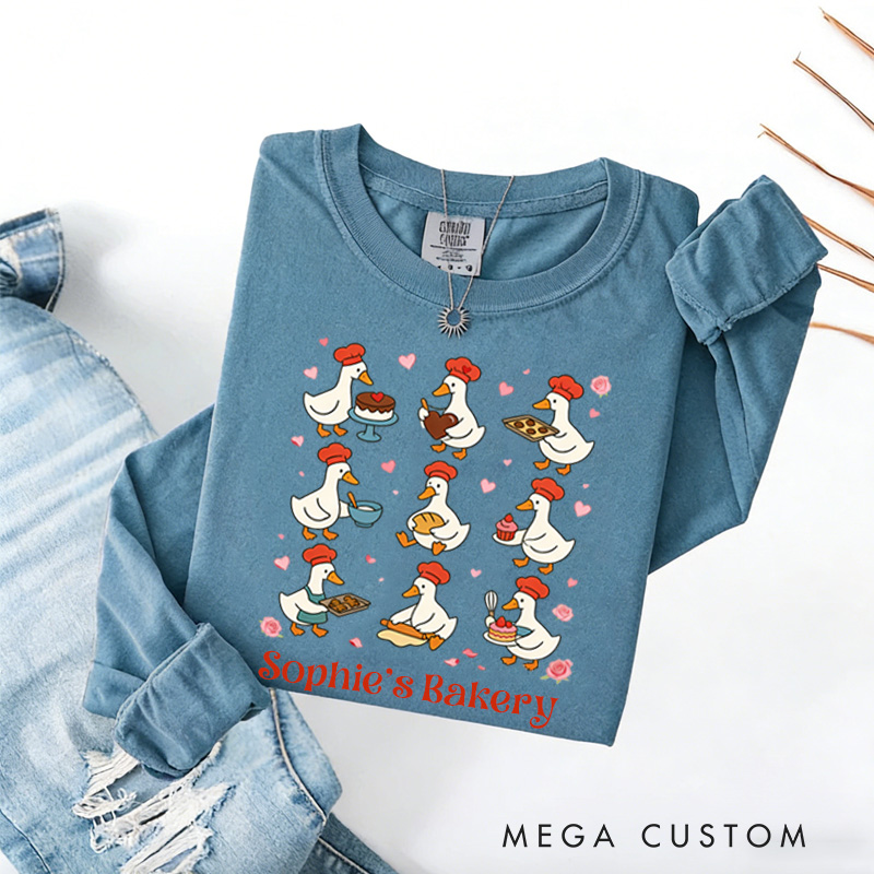 Personalized Christmas Goose Baking Sweatshirt with Name Goose Chef Graphic Sweatshirt Valentine Baking Shirt Cozy Valentine's Day Gift for Women Baking Lover Her