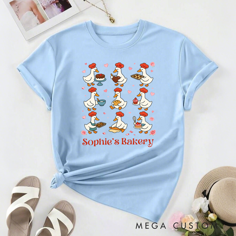 Personalized Goose Baking Classic T-shirts Goose Chef Graphic Shirt with Name Valentine Cozy Valentine's Day Gift for Women Baking Lover Her
