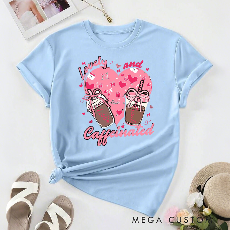 Personalized Valentine Coffee and Caffeinated Classic T-shirts Xoxo Cozy Shirt with Name Valentine's Day Gift for Women Baking Lover Her