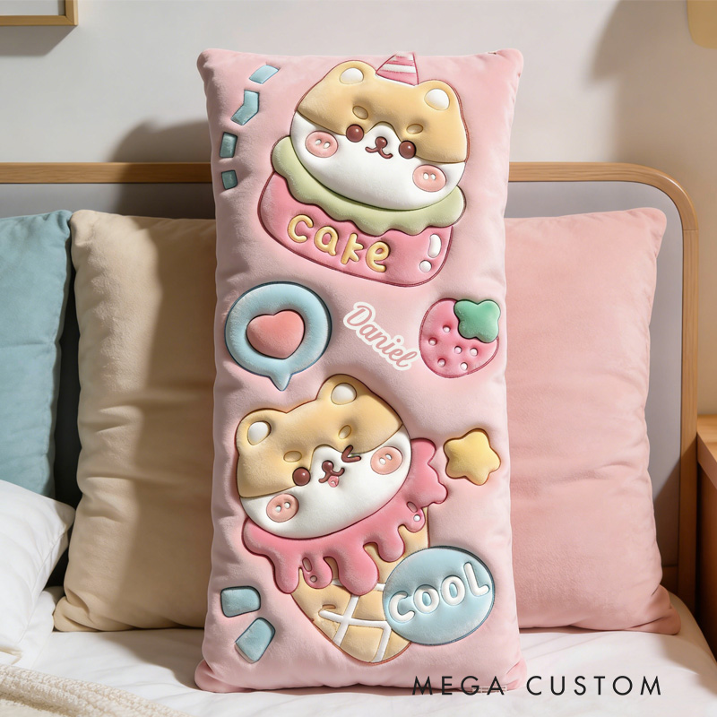 Personalized Cat Cake Throw Pillow Graphic 3D Print Ice Cream Pillow with Name for Girl Kids Baker Gift Baking Lover