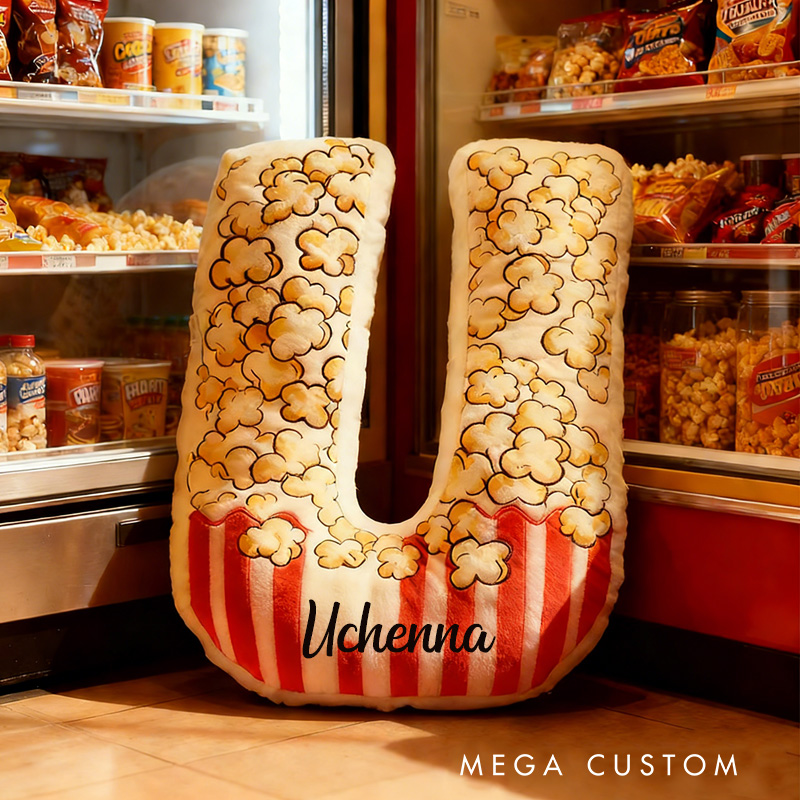 Personalized Popcorn Alphabet Throw Pillow Graphic 3D Print Letter Pillow with Name for Kids Boys Girls Family Baker Christmas Gift 