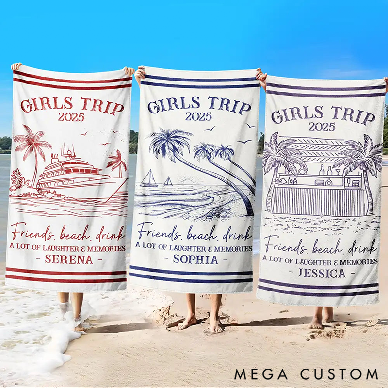 Personalized Girls Trip a Lot Of Laughter and Memories Beach Towel with Name Quick Dry Oversized Microfiber Travel Essentials Birthday Gift for Her