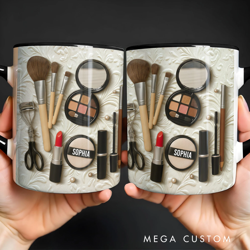 Personalized Capture the Beauty of Your Everyday Look Featuring Essential Makeup Tools Custom Accent Mug Gift for Makeup Lovers
