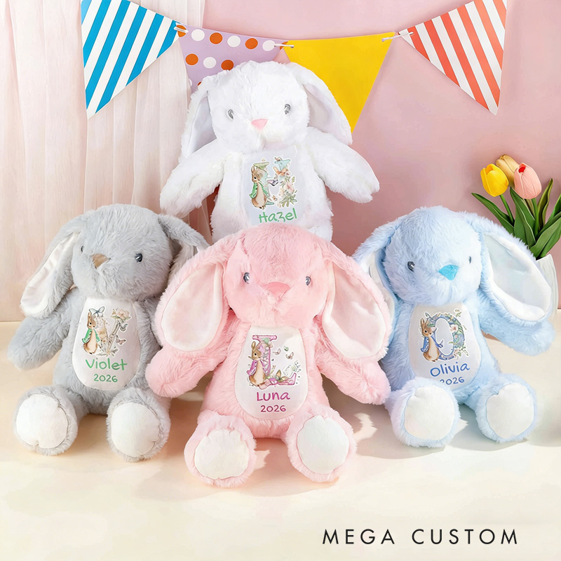 Personalized Baby Gift Theme Custom Name Soft Plush Bunny in Multiple Colors Cute Bunny Doll Toy