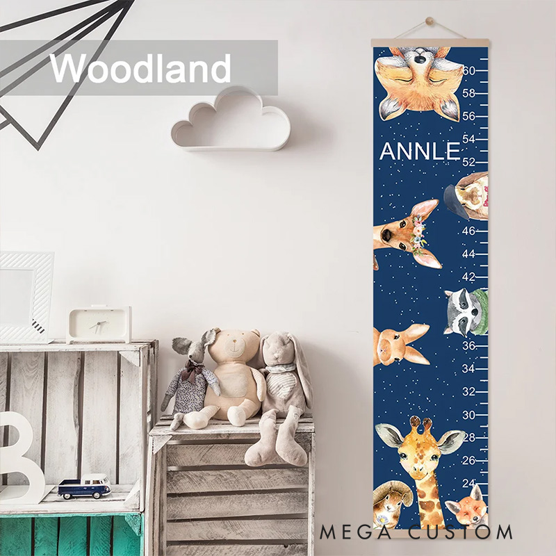 Personalized Woodland Theme Custom Name Cute Forest Animals Kids Height Growth Chart