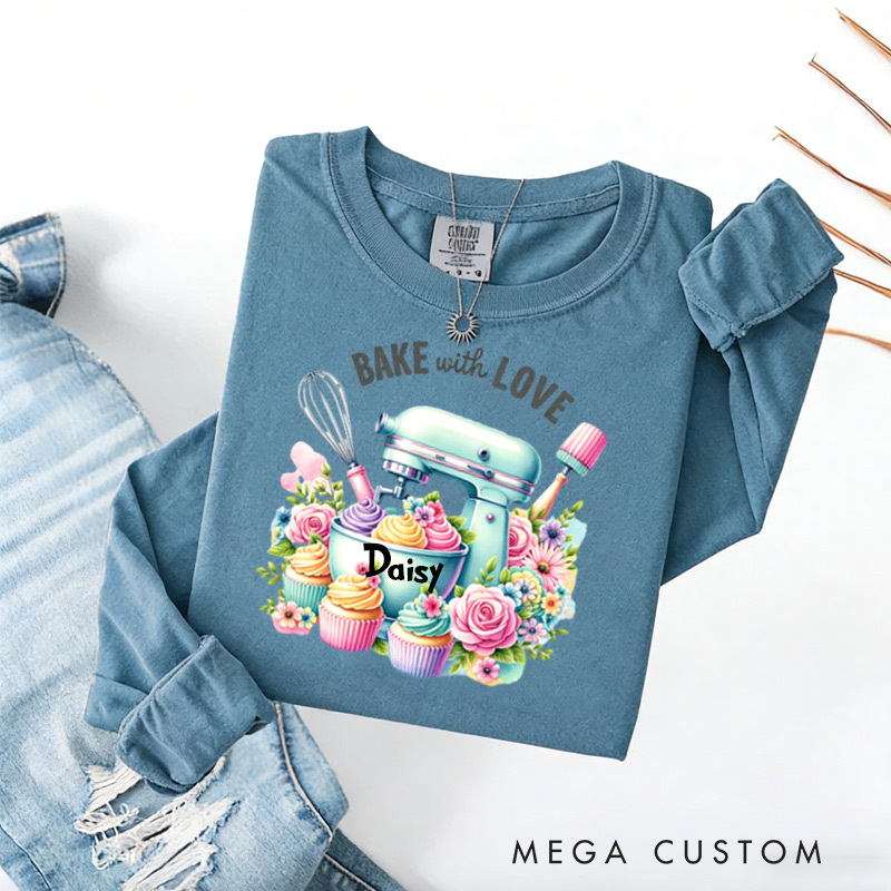 Personalized Bake With Love Sweatshirt Baking Sublimation Cupcakes Sublimation Sweatshirt Gift for Baking Lovers