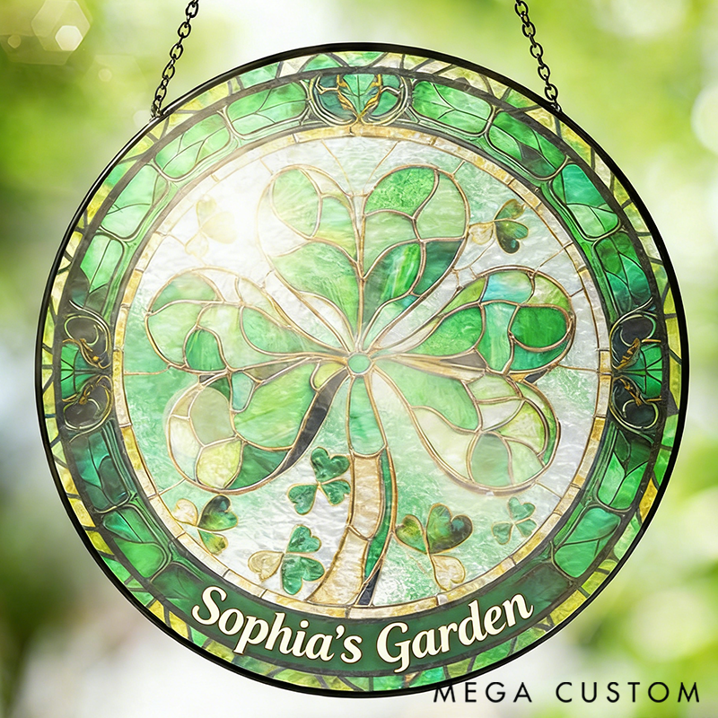 Personalized Shamrock Irish St. Patrick's Day Stained Glass Suncatcher Home Decor with Name for Gardening Lovers St. Patrick’s Day Gift