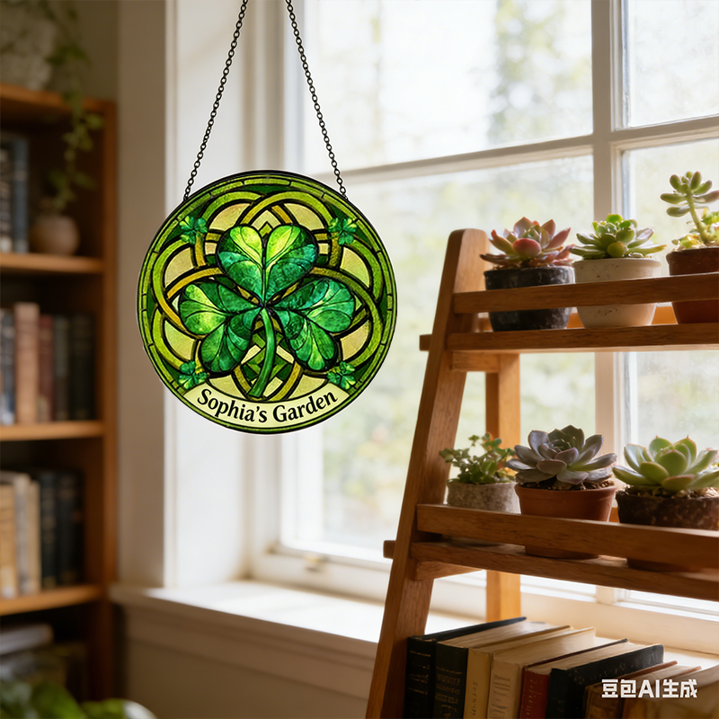 Personalized St Patrick’s Day Stained Glass Suncatcher Home Decor with Name for for Home Decor Gardening Lovers St. Patrick’s Day Gift