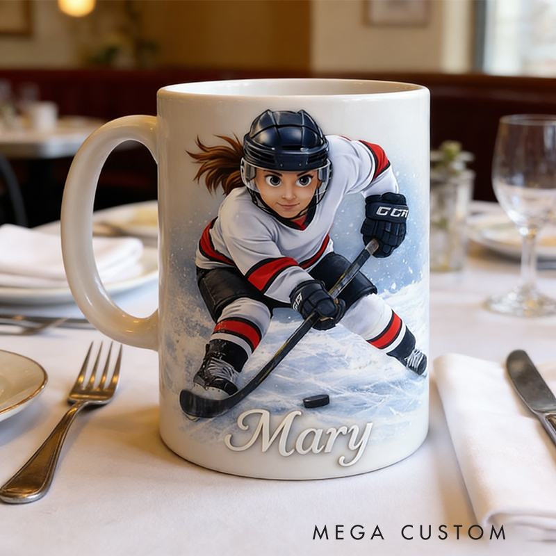 Personalized Ice Hockey Mug with Custom Player Illustration and Name for Ice Hockey Lovers