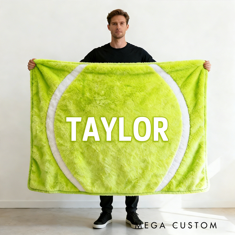 Personalized Tennis Ball Blanket with Custom Name for Sports Enthusiasts