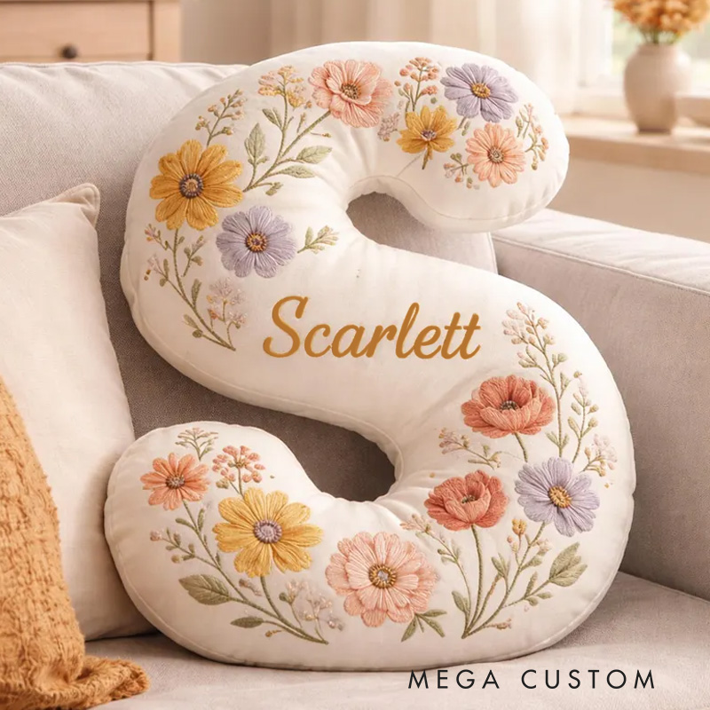 Personalized Initial Theme Custom Name Beautiful Flower Pattern Letter Shaped Home Decor 3D Print Pillow