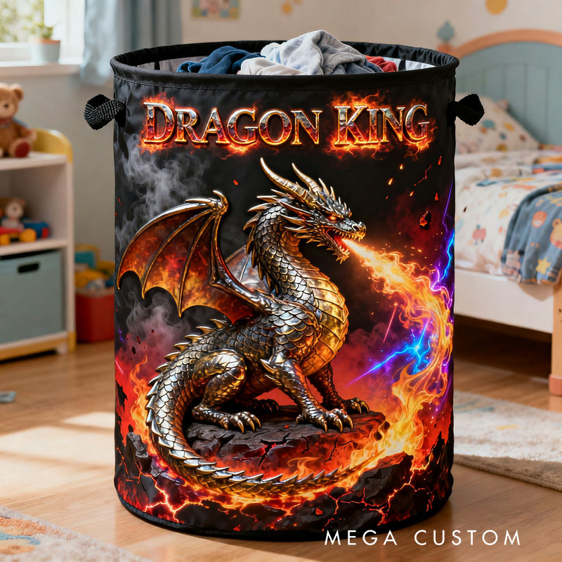 Personalized 2D Flat Flame Magic Dragon Storage Basket for Laundry Toys Organizer Laundry Hamper for Movie Lovers