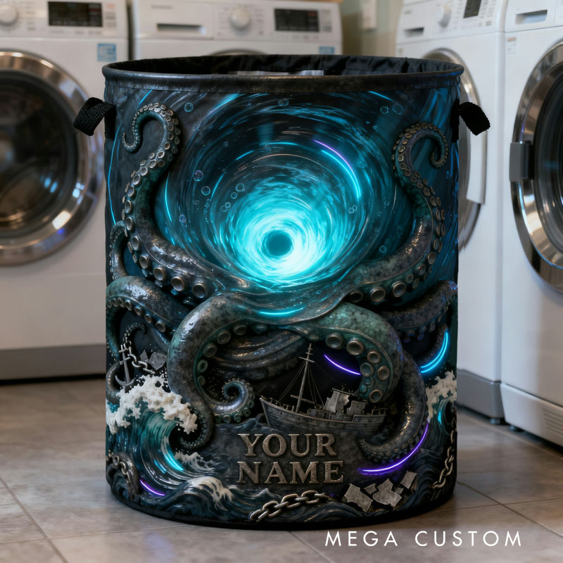 Personalized 2D Flat Deep Sea Octopus Vortex Storage Basket for Laundry Toys Organizer Laundry Hamper for Movie Lovers
