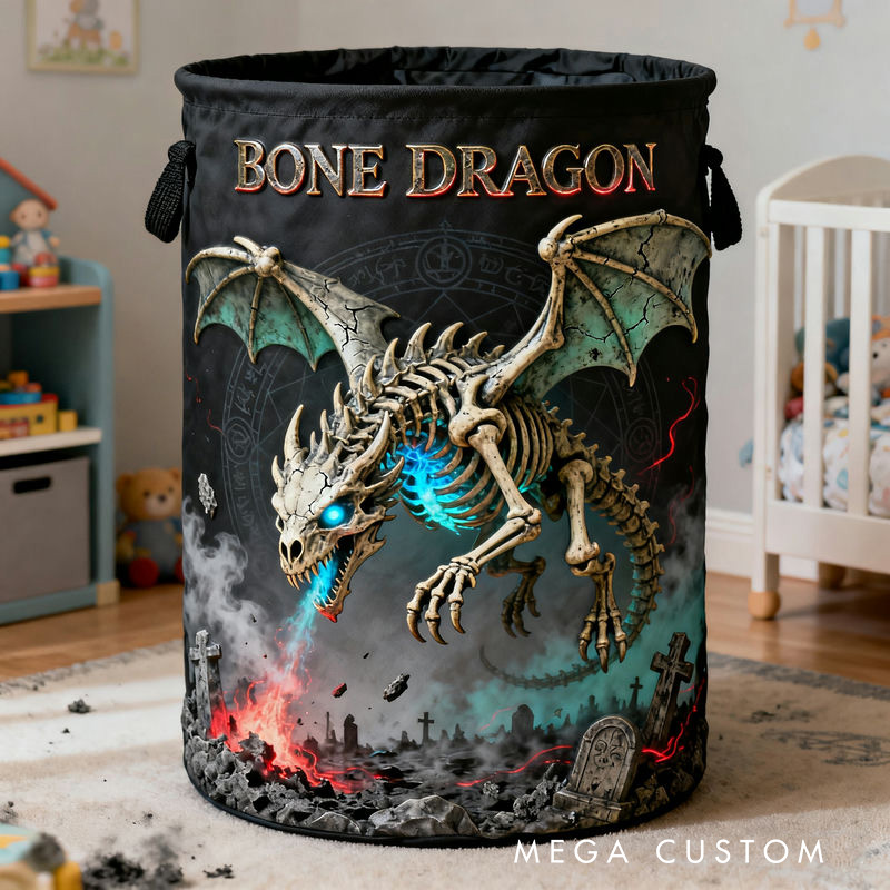 Personalized 2D Flat Skeleton Undead Dragon Storage Basket for Laundry Toys Organizer Laundry Hamper for Movie Lovers