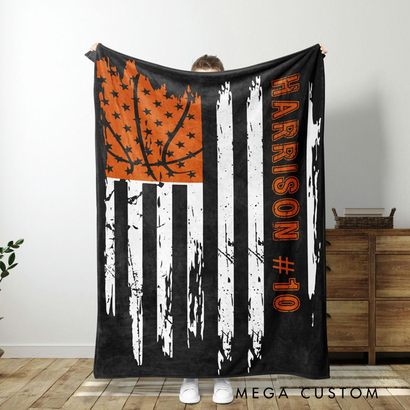 Personalized Basketball Flag Blanket with Custom Name and Number for Fans