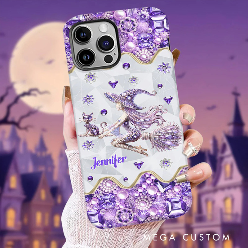 Personalized 2D Flat Witch And Broomstick Phone Case Magic Lover iPhone Case Witchcore Gift