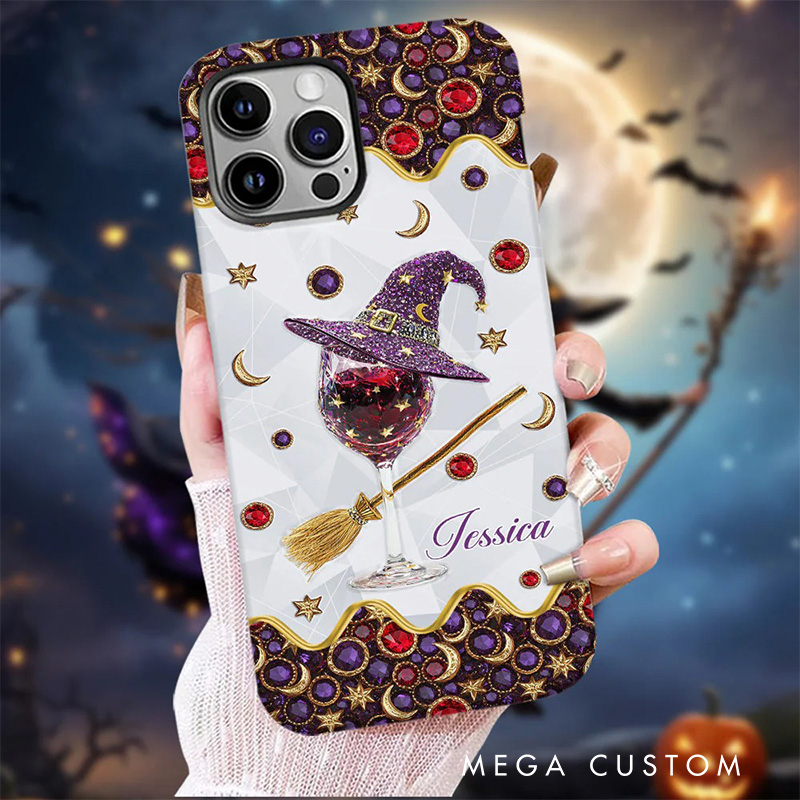 Personalized 2D Flat Wine Witch Phone Case Magic Lover iPhone Case Witchcore Gift