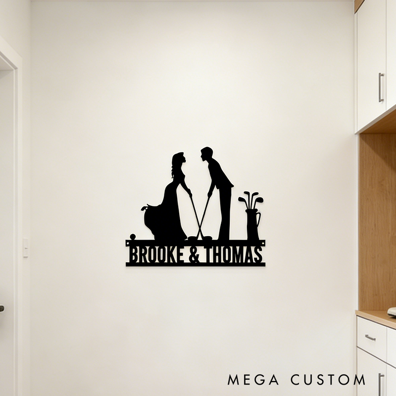 Personalized Couple's Golf Metal Wall Art with Custom Names for Romantic Decor