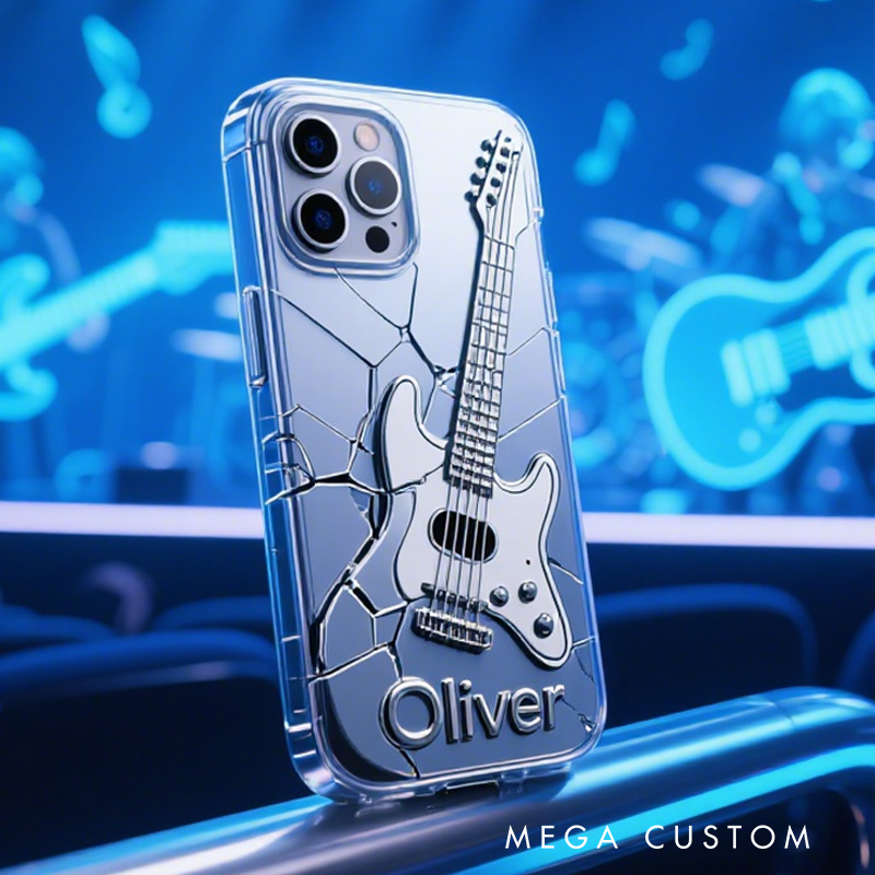 Personalized 2D Flat Cracked Guitar Silver Phone Case Music Lover iPhone Case Music Gift