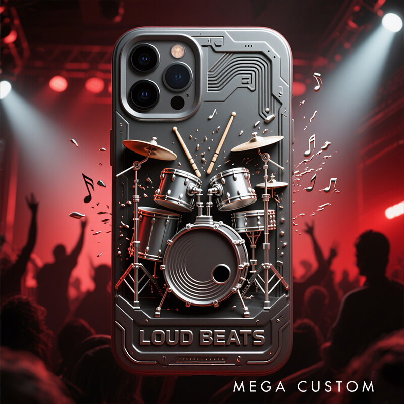 Personalized 2D Flat Mechanical Drum Theme Phone Case Music Lover iPhone Case Music Gift