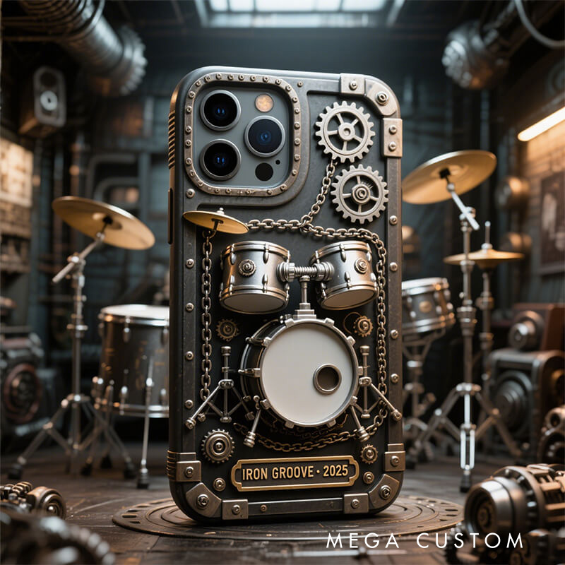 Personalized 2D Flat Drum Set Industrial Theme Phone Case Music Lover iPhone Case Music Gift