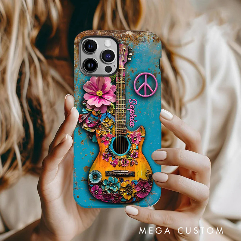 Personalized 2D Flat Guitar Hippie Soul Phone Case Music Lover iPhone Case Music Gift