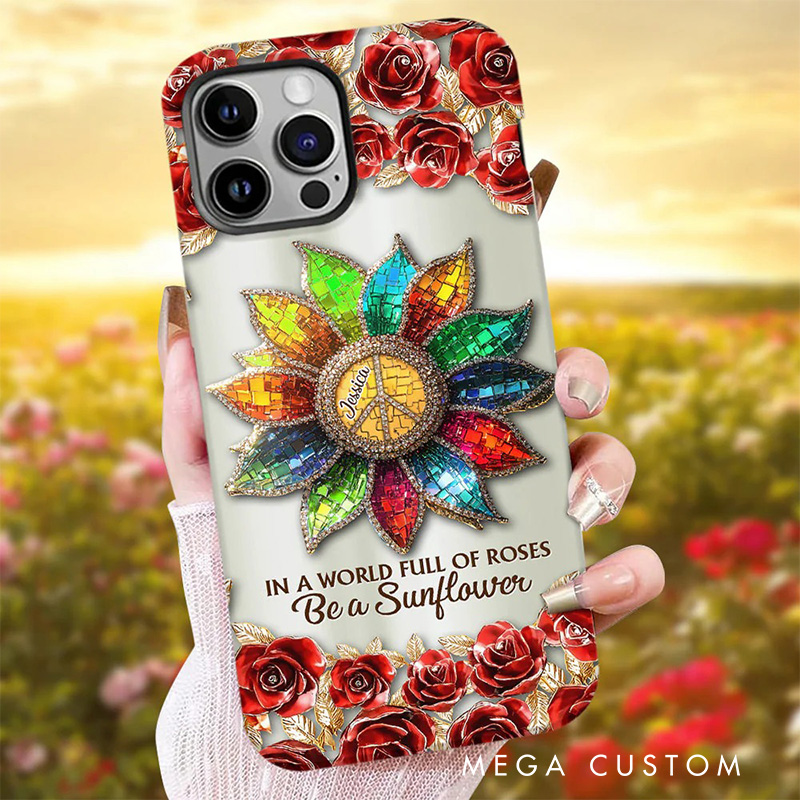 Personalized 2D Flat Sunflower Hippie Soul Phone Case Music Lover iPhone Case Music Gift