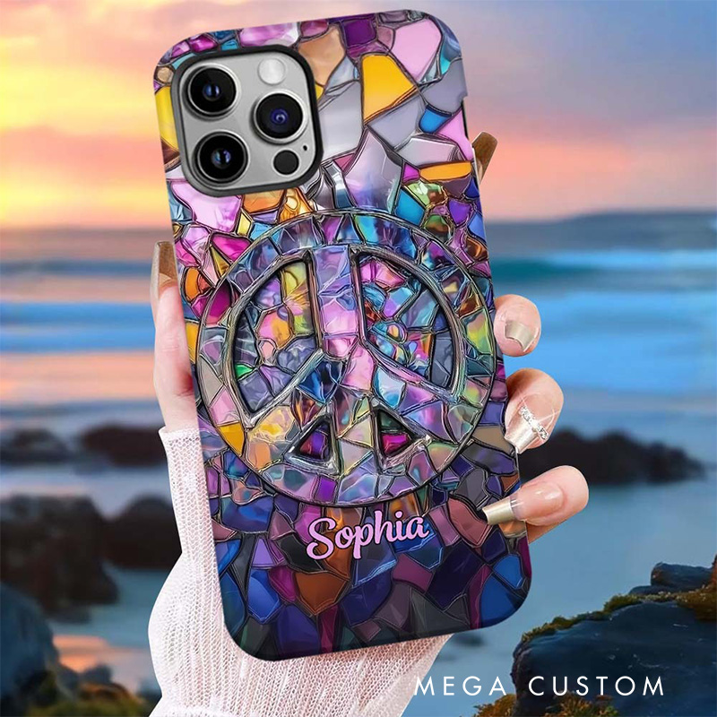 Personalized 2D Flat Stained Glass Style Hippie Soul Phone Case Music Lover iPhone Case Music Gift