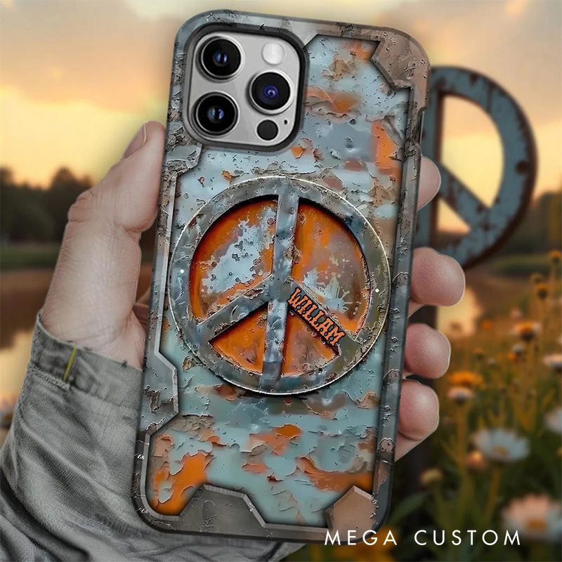 Personalized 2D Flat Metal Love Peace Hippie Phone Case Music Lover iPhone Case Music Gift