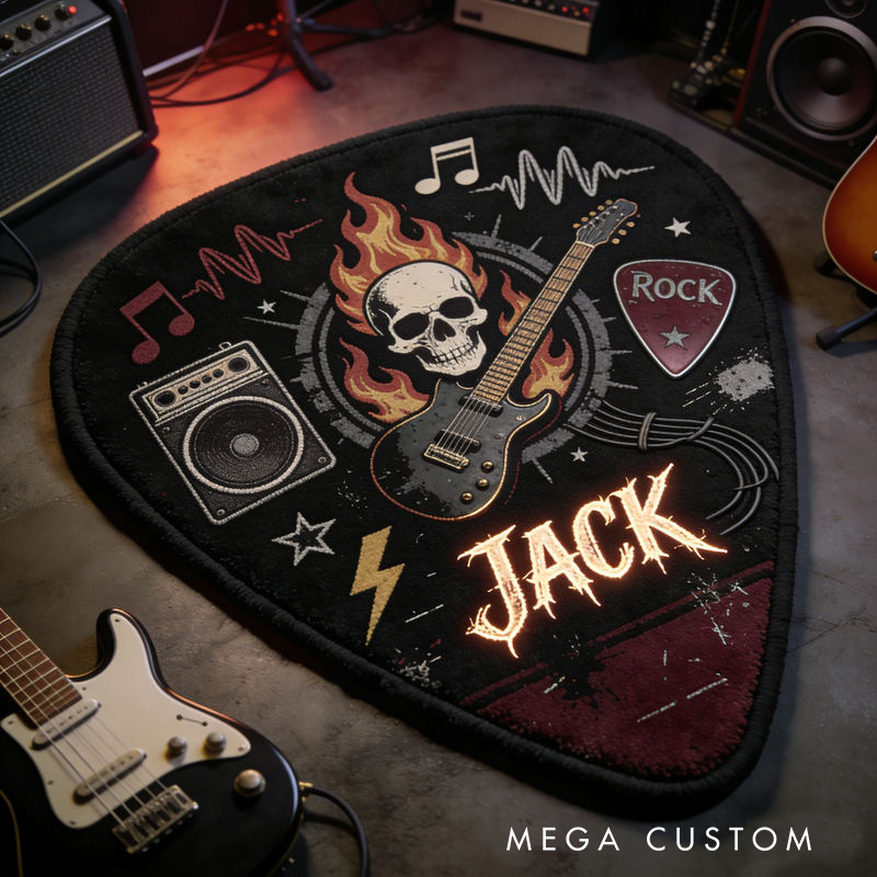 Personalized 2D Flat Punk Guitar Pick Rug for Music Lovers Gift for Kids Music Studio