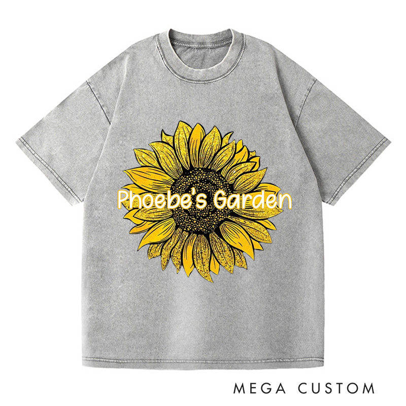 Personalized Sunflower Washed T-Shirts Plant Shirt Plant Lover Shirt Garden Shirt Gardener Shirt Gardening Lover Gift Garden Gift