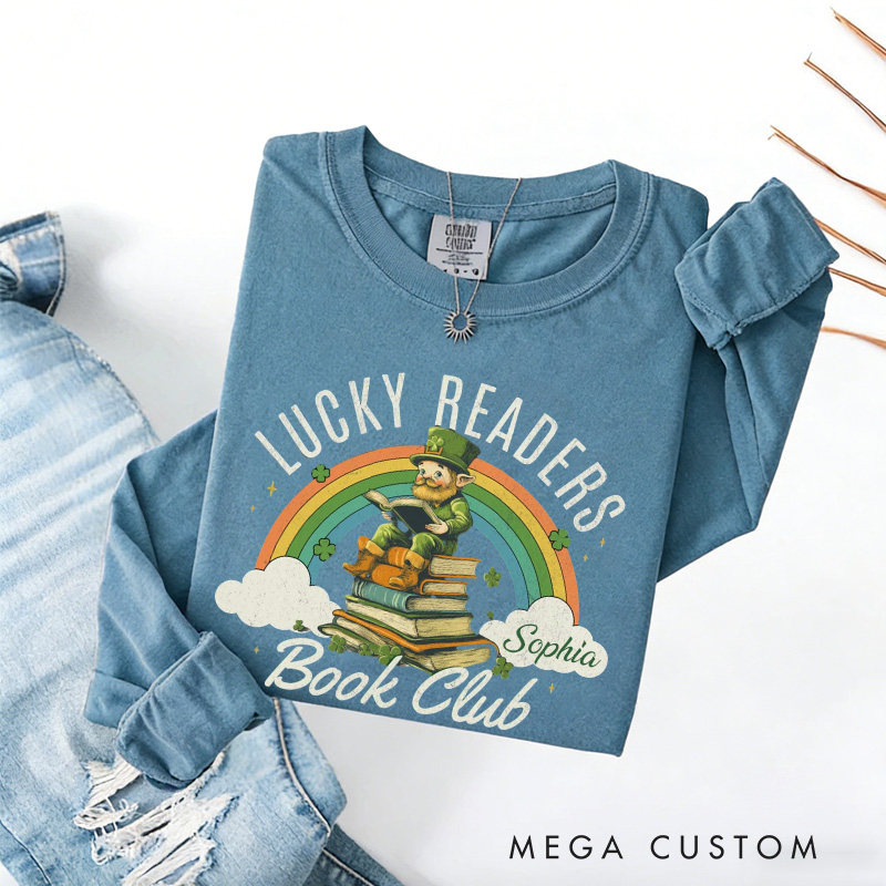 Personalized Lucky Readers Book Club Sweatshirt Rainbow Gnome Reading Sweatshirt with Name St. Patrick Day Gift for Librarian Book Lover Irish Friends