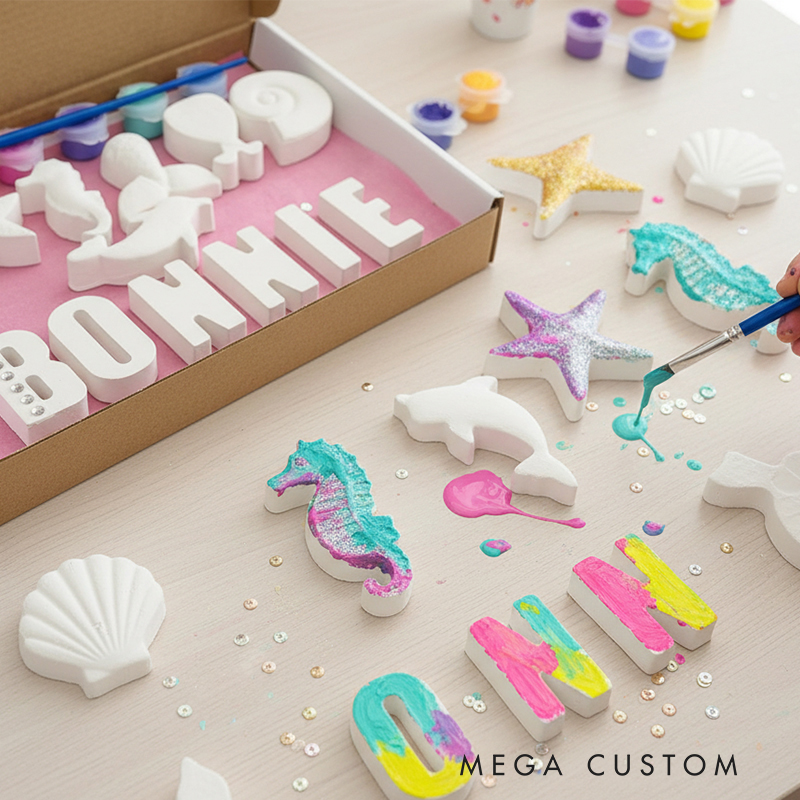Personalized Kids’ Ceramic Painting Kit Mermaid and Undersea Theme with Custom Name for Creative Fun