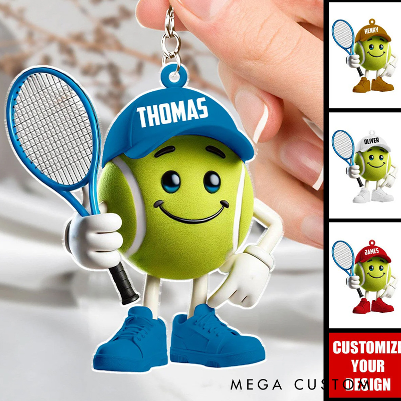 Personalized Tennis Ball Keychain with Custom Name and Design Options