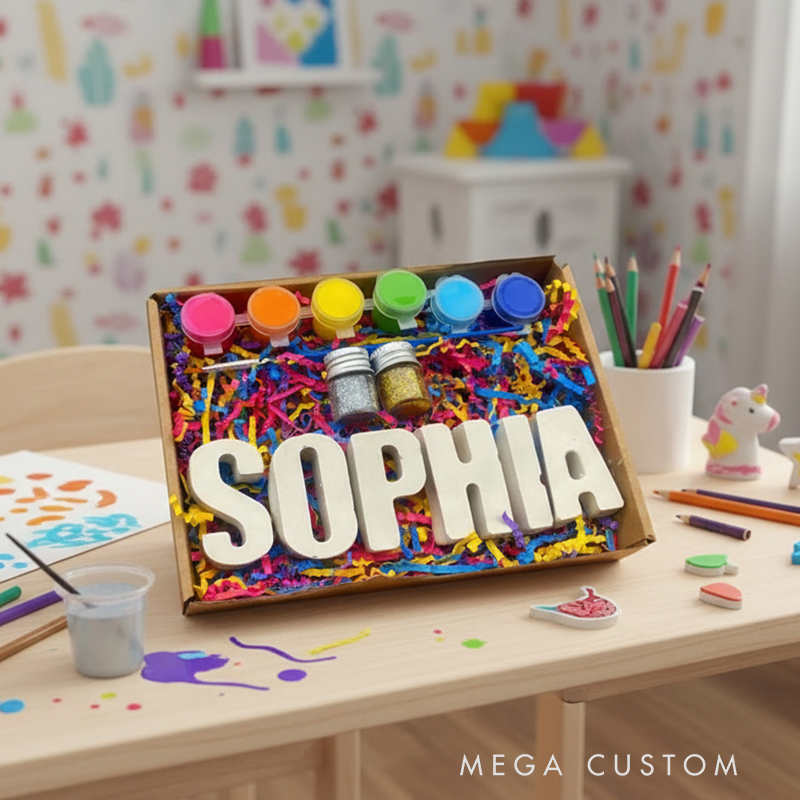 Personalized Kids’ DIY Ceramic Painting Kit  Custom Name Letters with Vibrant Paints for Creative Fun