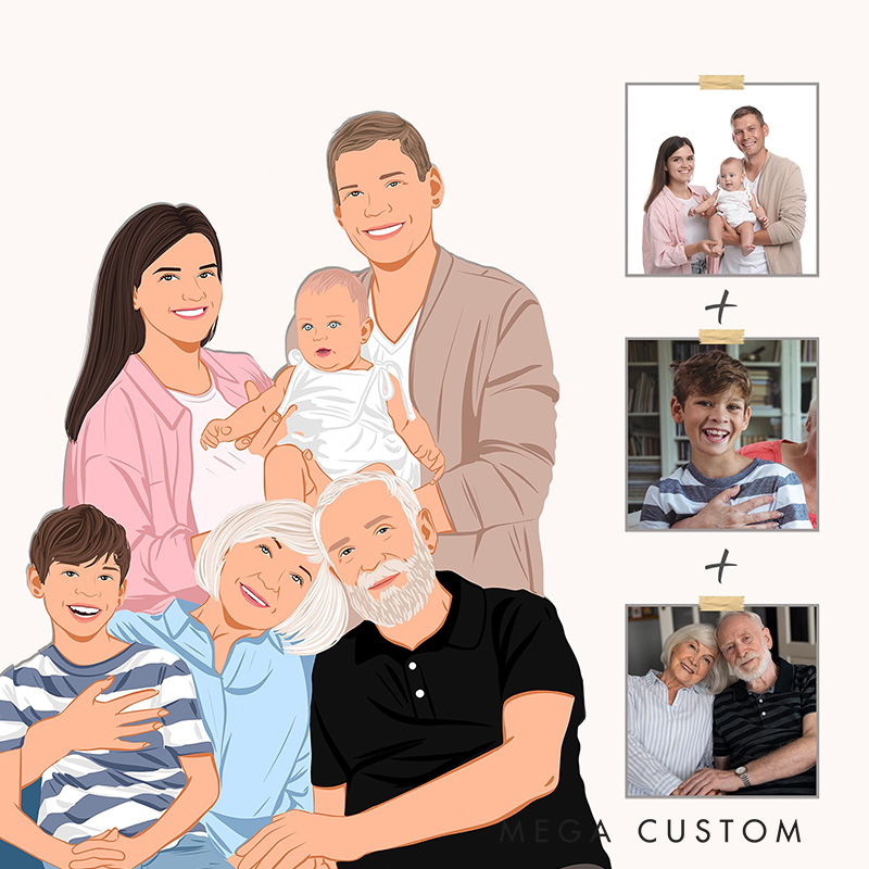 Personalized Family Portrait Custom Add Deceased Loved One Memorial Gift Merge Photos Gift for Family
