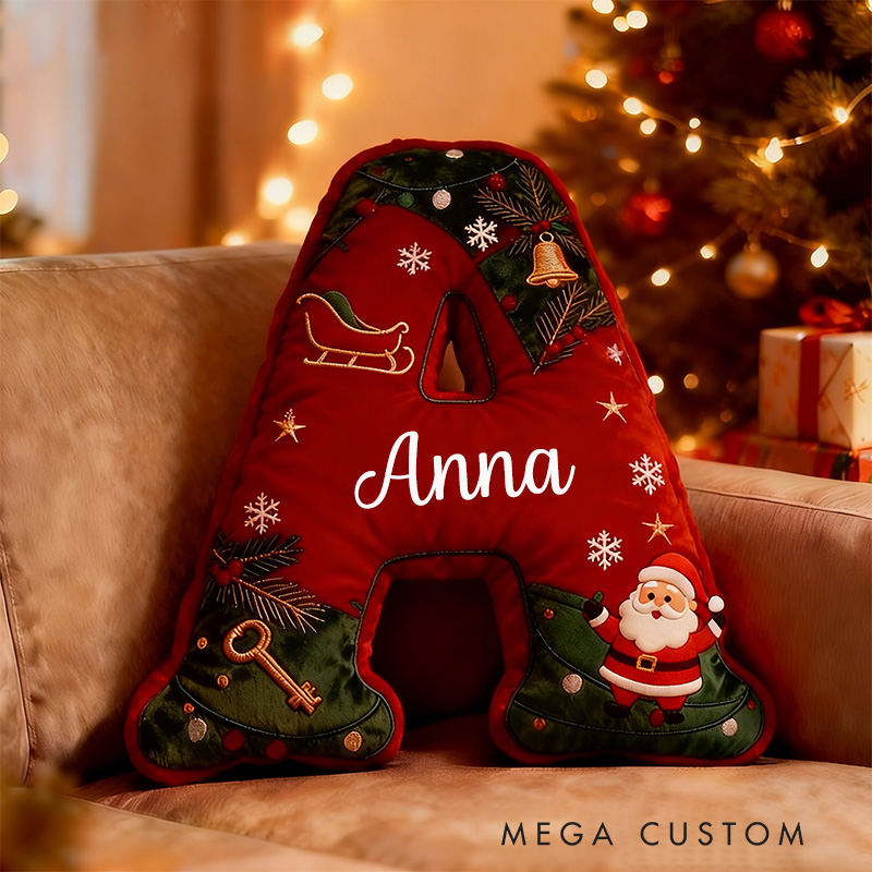 Personalized Christmas Letter Pillow Graphic 3D Print Custom Name Festive Holiday Decor Cushion with Seasonal Designs Perfect Gift for Family