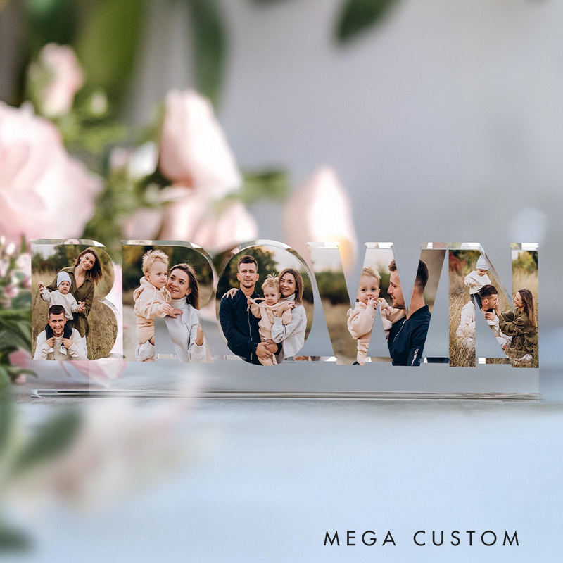 Personalized Family Name Photo Collage Acrylic Block Custom Family Photo Gift Anniversary Gift Gift for Dad Mom Birthday Gift Home Decor
