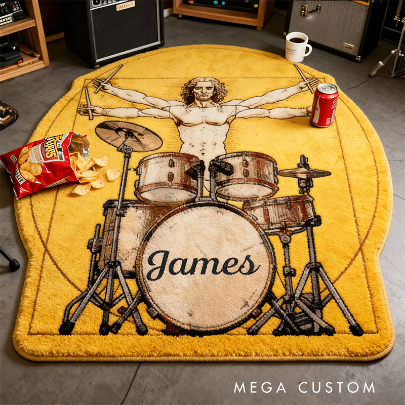 Personalized 2D Flat Drums Da Vinci Rug for Music Lovers Gift for Kids Music Studio