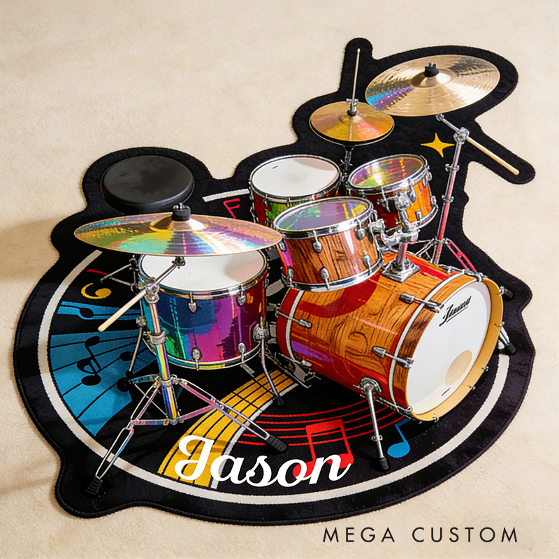 Personalized 2D Flat Rainbow Drum Rug for Music Lovers Gift for Kids Music Studio