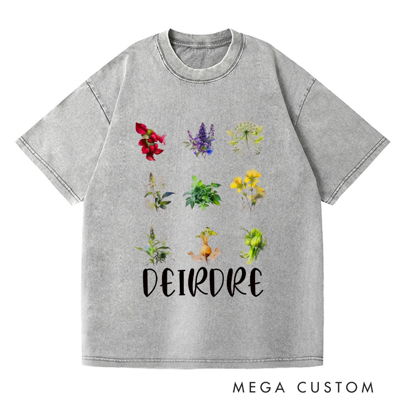 Personalized Women's Reproductive Health Herbs Washed T-Shirts Plant Lover Tee Shirt Gardening Shirt for Gardener Gift