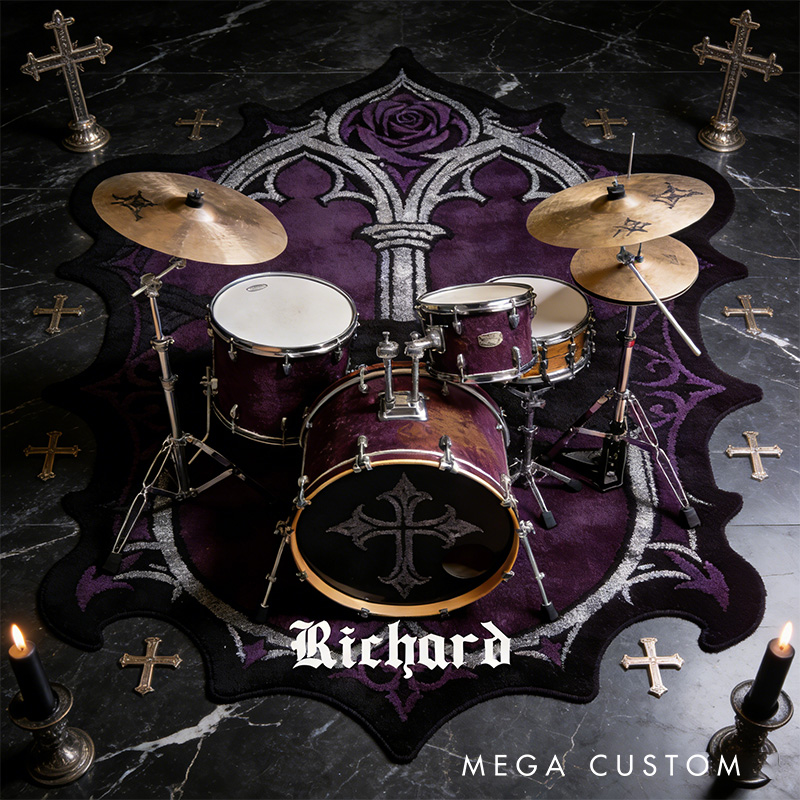 Personalized 2D Flat Gothic Drum Rug for Music Lovers Gift for Kids Music Studio