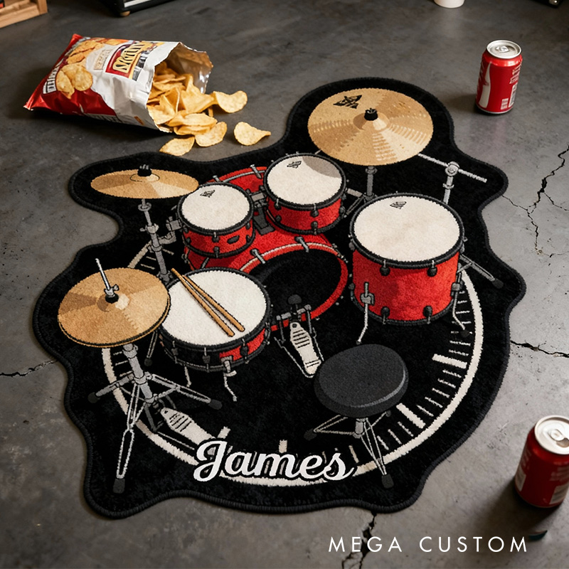 Personalized 2D Flat Drum Time Rug for Music Lovers Gift for Kids Music Studio