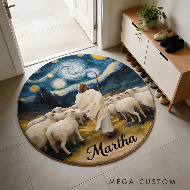 Personalize Jesus Shepherd Rug with Custom Name Home Decor Religious Rug for Prayer Spaces Faith Based Gift Religious Christian Gift