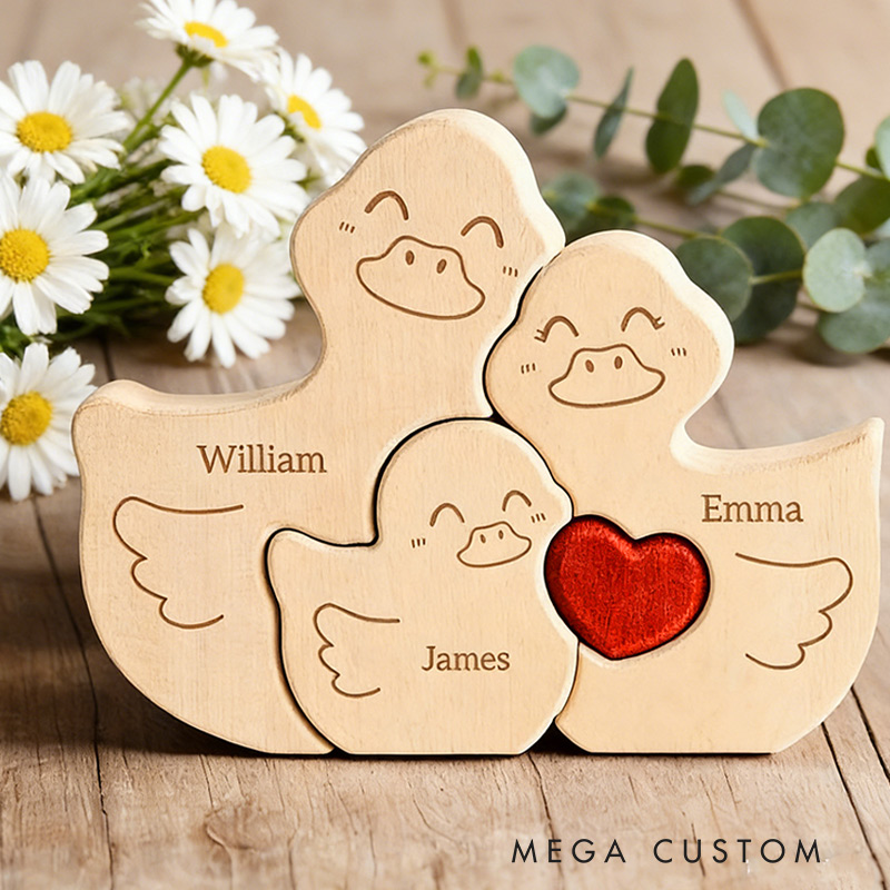 Personalized Wooden Duck Family Puzzle for Family Keepsake Gifts Mothers Gifts for Mom Kids Grandma Wife Daughter