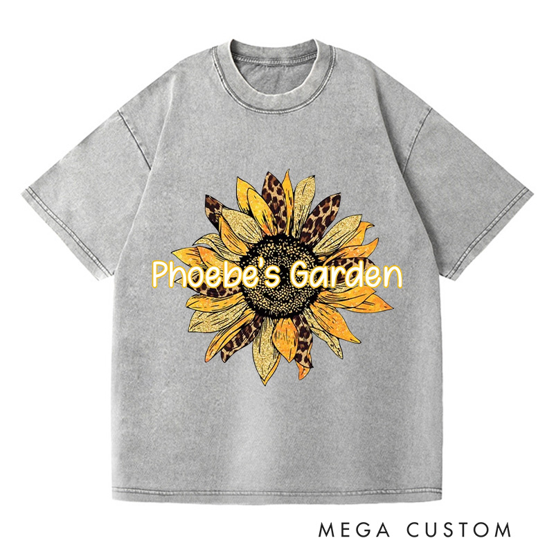 Personalized Sunflower Washed T-Shirts Women Garden Shirt Plant Lover Tee Shirt Gardening Lover Shirt for Gardener Gift