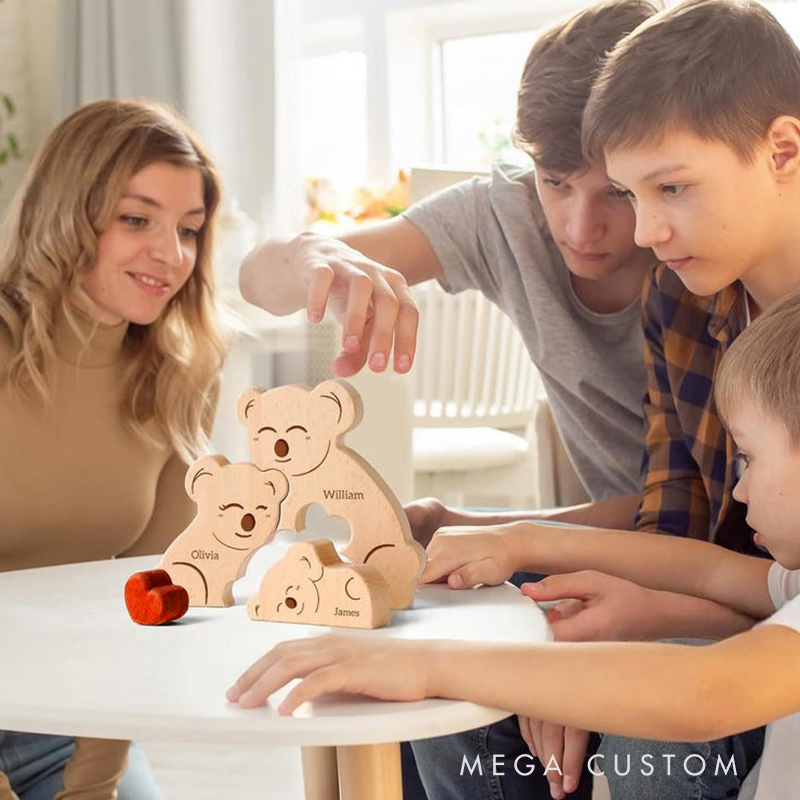 Personalized Wooden Family Puzzle Koala Family Puzzle Custom Name Wooden Keepsake Family Gift