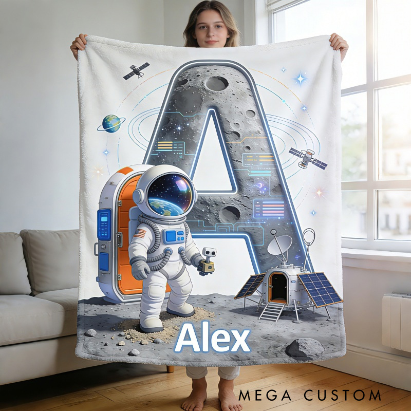 Personalized Space Adventure Blanket Astronaut Alphabet Blanket for Kids