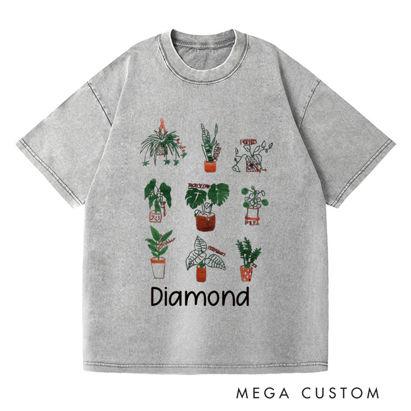 Personalized Plant Washed T-Shirts Plant Screen Printed T Shirt Plant Lover Shirt Gardening Shirt Plant Lover Gift for Gardener Shirt 