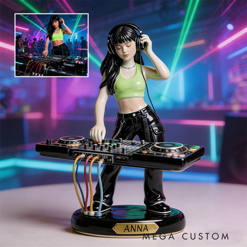 Personalized 2D Flat Ceramic-Style DJ Desktop Figurine for Music Lovers Acrylic Plaque Gift for Kids Music Studio